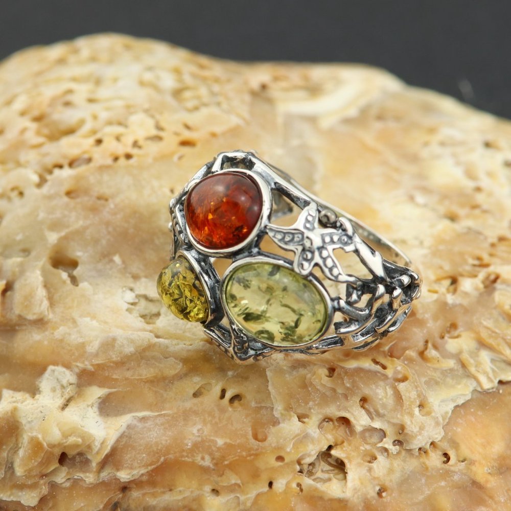 Sterling silver ring with natural Baltic amber, gemstone ring, genuine amber - Picture 11 of 16